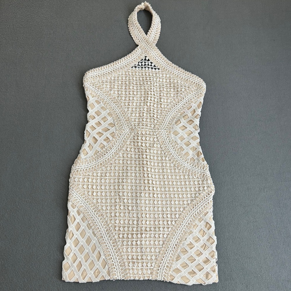 Tobi Crochet Mini Dress Women S White Halter Geometric Bodycon Night Out Boho